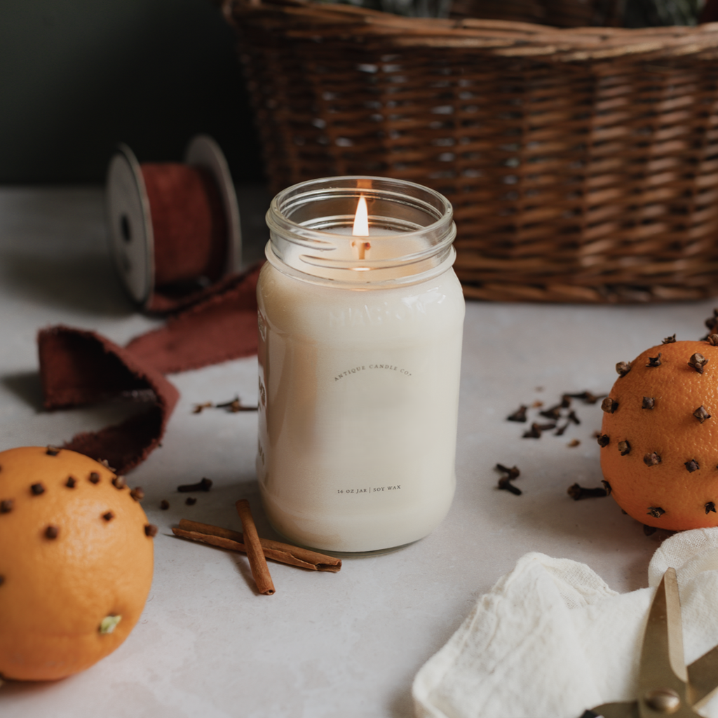 Sweet Orange & Clove - Soy Wax Mason Jar Candle: 16 oz