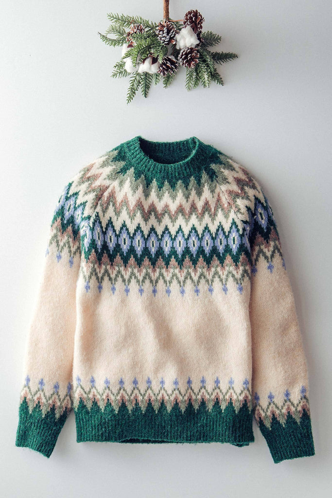 Premium Wool Blend Fair Isle Knit Pattern Sweater