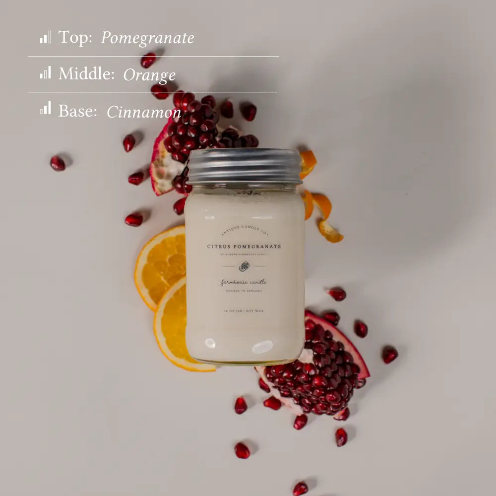 Citrus Pomegranate - Soy Wax Mason Jar Candle 16 OZ.