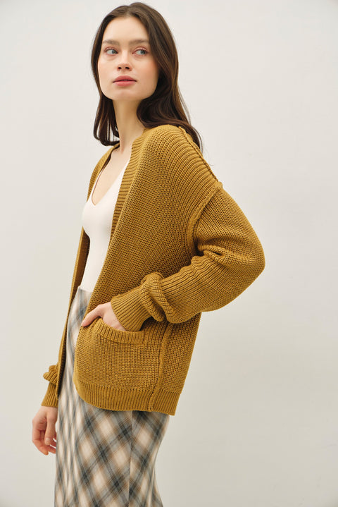 Chunky Ribbed Knit Raw Seam Cardigan