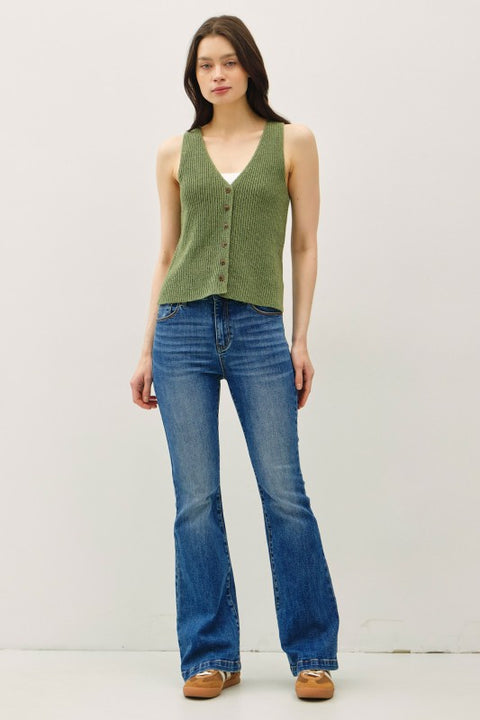 Wool Blend Chunky Ribbed V-neck Sweater Vest