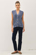 Varsity Style Button Up Sweater Vest With Pockets