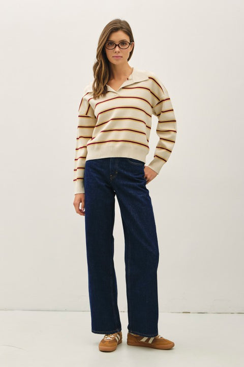 Stripe Polo Collared Sweater