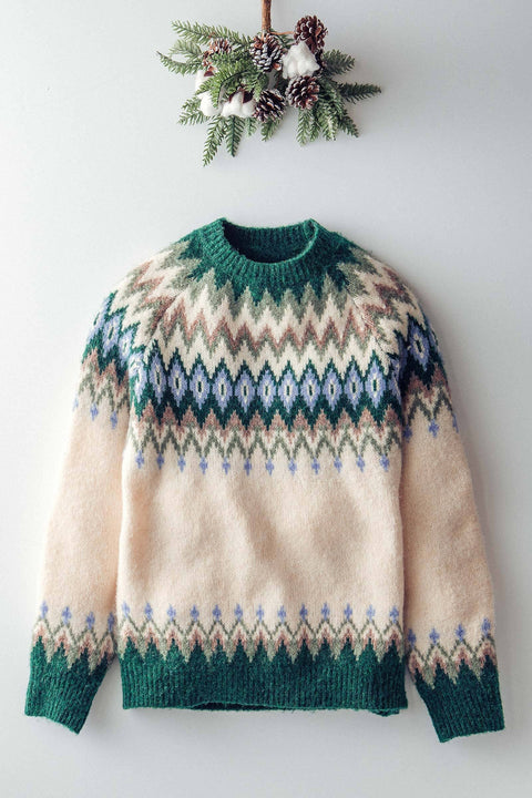 Premium Wool Blend Fair Isle Knit Pattern Sweater