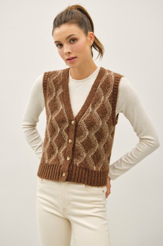 Argyle Pattern Varsity Style Sweater Vest