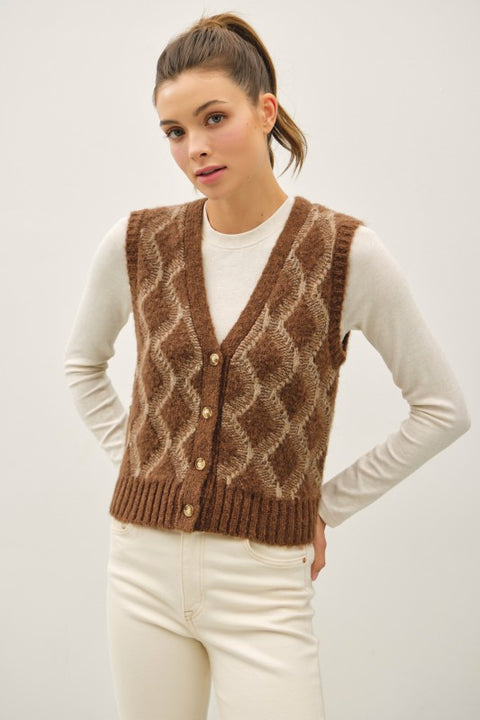 Argyle Pattern Varsity Style Sweater Vest