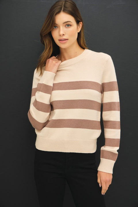 Cropped Long Sleeve Large Stripe Sweater