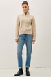 Cable Knit zip Up Sweater Jacket with High Collar