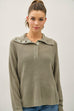 Quarter Button Peter Pan Collar Waffle Sweater