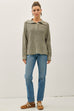 Quarter Button Peter Pan Collar Waffle Sweater