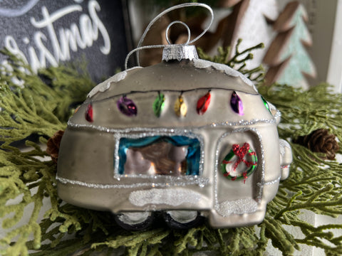 Painted Glass Camper Ornament w/ Light