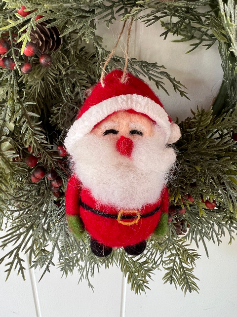 Fabric and Wool Santa Ornament