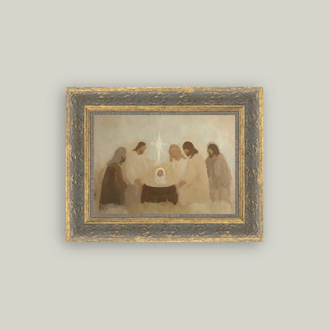 Neutral Nativity Framed Antique Art