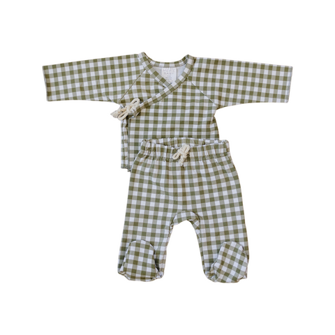 Green Gingham Cotton Layette Set