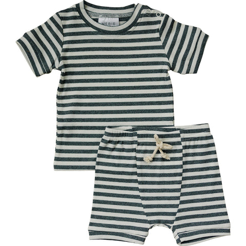 Charcoal & White Stripe Ribbed Cozy Short Set