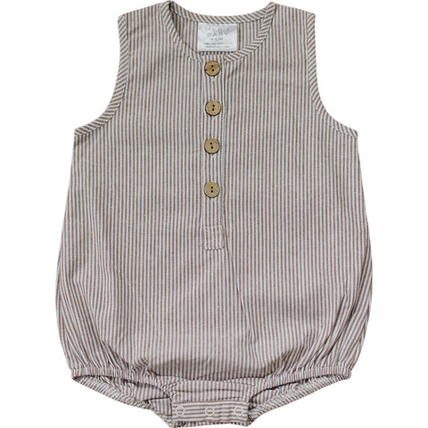 Camel + White Stripe Linen Bubble Romper