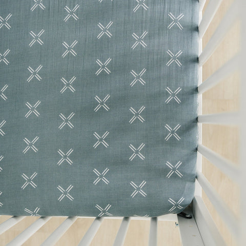 Blue X Crib Sheet Freshly Picked + Mebie Baby