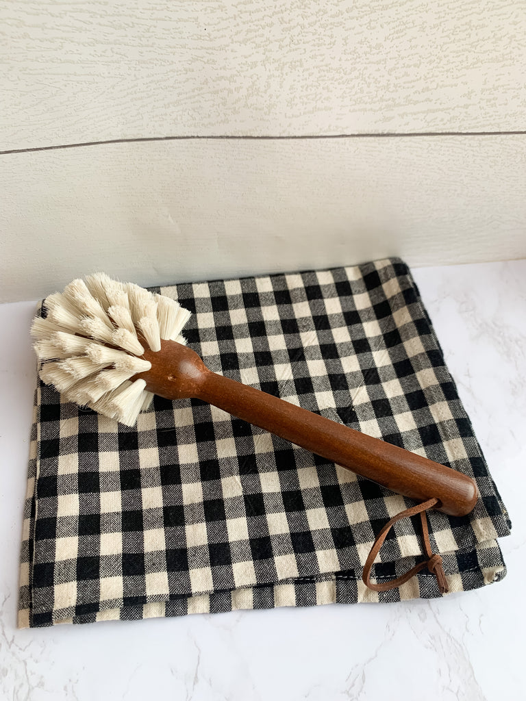 Wood Dishbrush with Leather Tie
