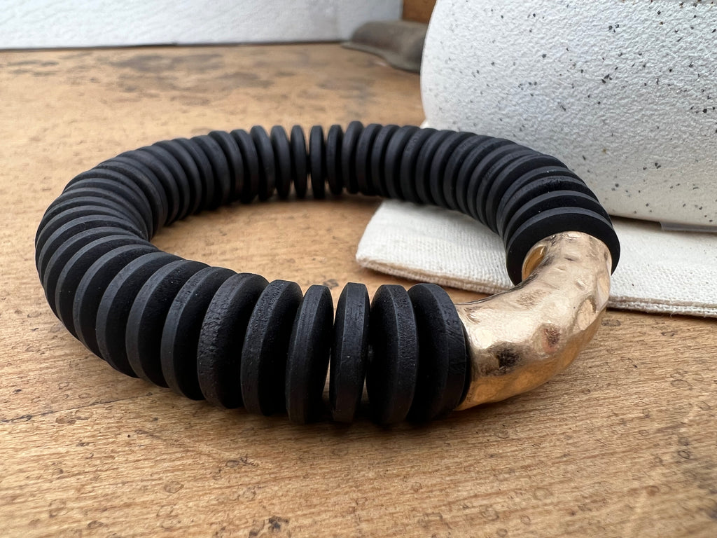 Wood and Metal Stretch Bracelet