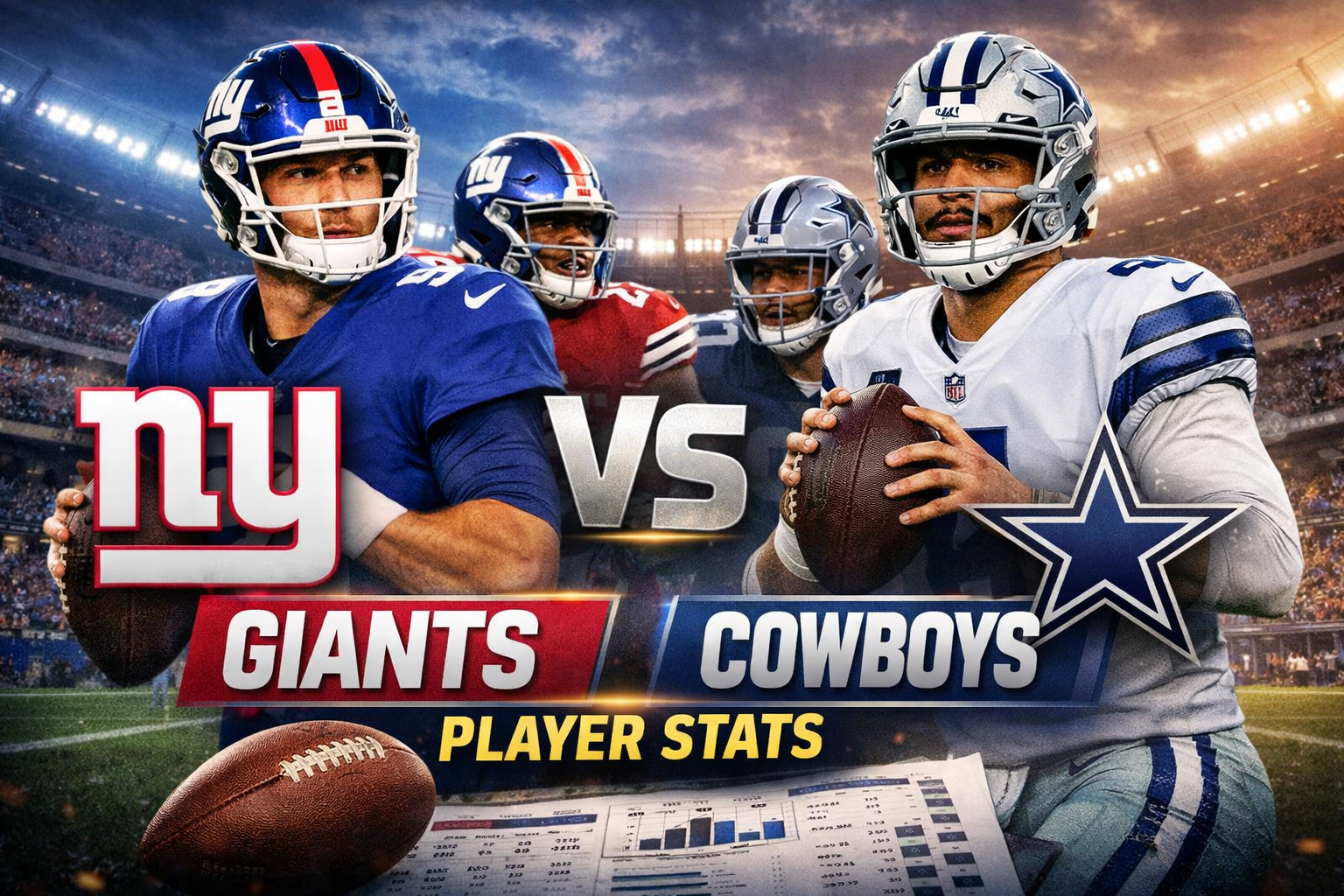 New York Giants vs Dallas Cowboys Match Player Stats 2025