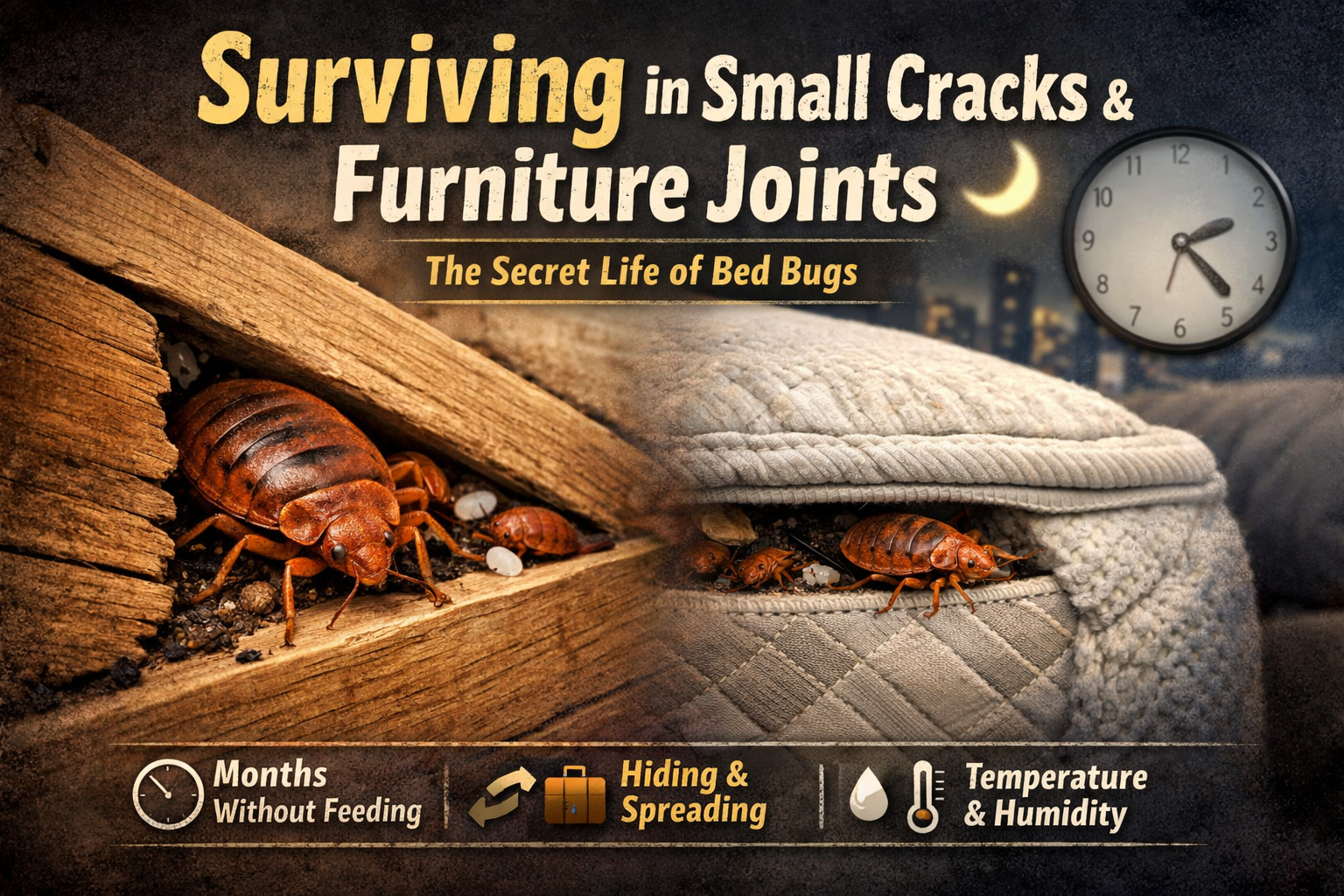 How do bed bugs survive in small cracks and furniture joints?